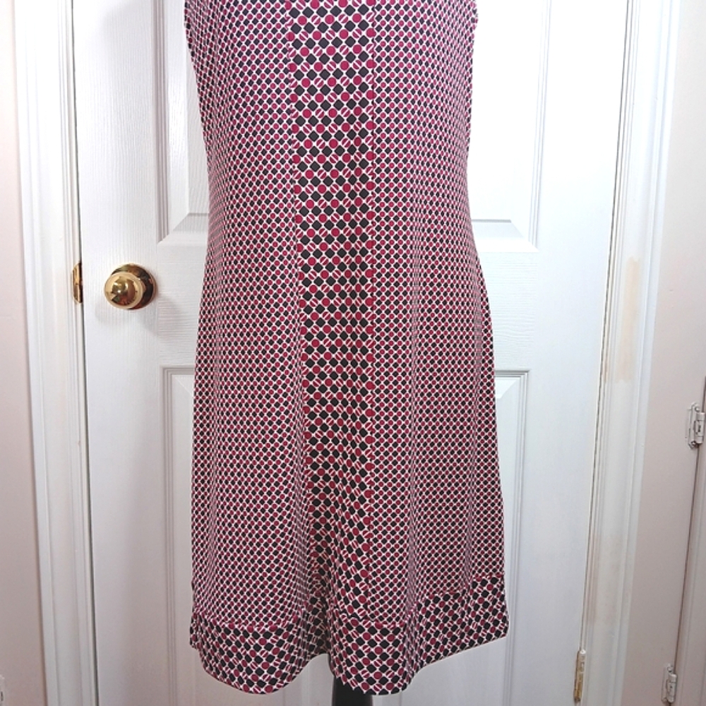 Michael Kors Sleeveless Midi Dress Women's Size M Burgundy Pink Black Patterned - Picture 5 of 12